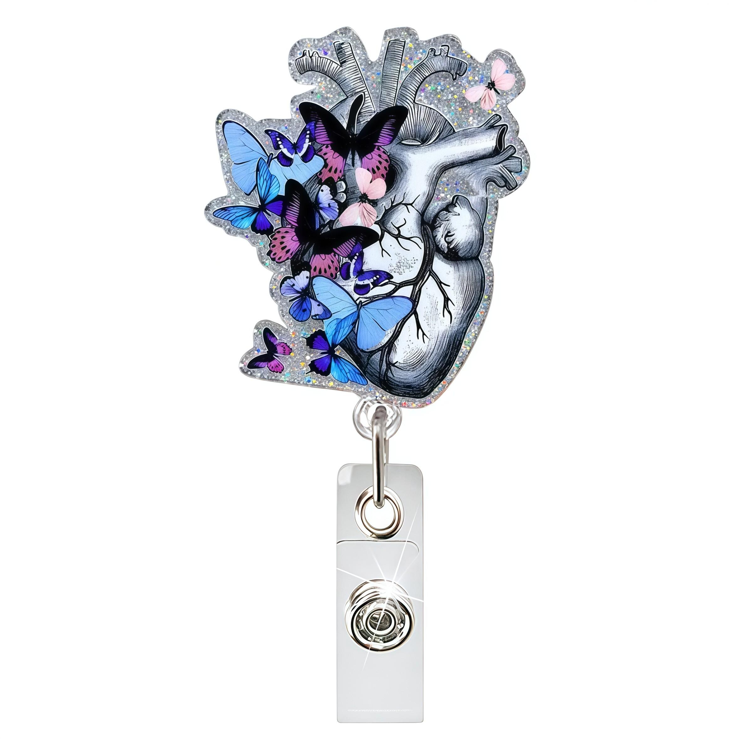 3-piece set of anatomical organ badge reel sets, including retractable badges for brain, lungs, and heart with butterfly designs; cute medical staff ID pendants; durable care work accessories