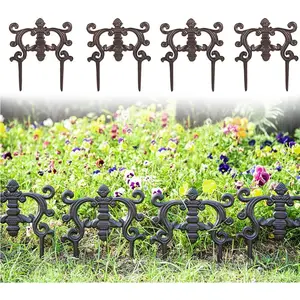 Decorative Cast Iron Flower Bed Edging for Landscaping, 4 count Heavy Duty & Sturdy Low Garden Fence, 9.4" Tall Small Picket Fence, Pretty  Lawn  Barrier, Outdoor Yard Decor Stakes