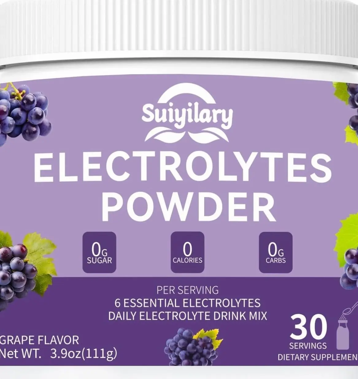 Sugar-Free Electrolyte Powder Drink Mix, Daily Hydration Powder with 6 Key Electrolytes, Trace Minerals, Keto Friendly, Vegan, Non-GMO, 30 Servings (Grape)
