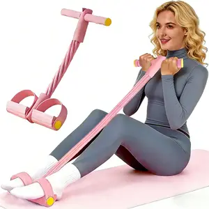 6-Strand Heavy Duty Abdominal Crunch Fitness Equipment – Leg & Core Workout, Sit-Up Assist, Home Gym Exercise, Non-Slip Foot Pedal & Resistance Bands (Portable)