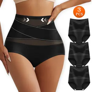 QUASTI 3-Piece Black High-Waisted Crossover Tummy Control Panties, Soft and Breathable, Highly Elastic and Silky, Skin-Friendly, Lifts and Shapes the Tummy Brief , Sizes S-XXL