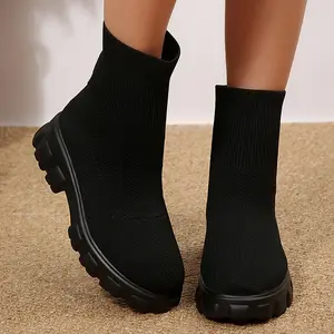 Winter WarmWomen's Knit Sock Boots Chunky Platform Sole Stretch Winter Warm Ankle Boots Indoor Outdoor Shoes
