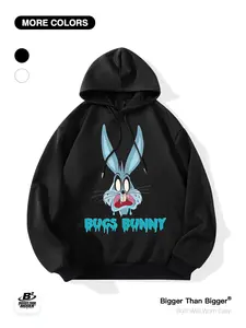 Classic Cartoon Looney Tunes Bugs Bunny Print Hoodie, Loose-Fit Casual Sweatshirt, Breathable Outdoor Sports Wear, Unisex Fashion