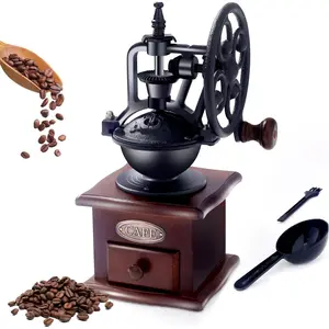 Vintage Wooden Manual Coffee Grinder Antique Hand Coffee Bean Roller Mill for Making Mesh Coffee Classic French Press Home Decoration Quadrilateral