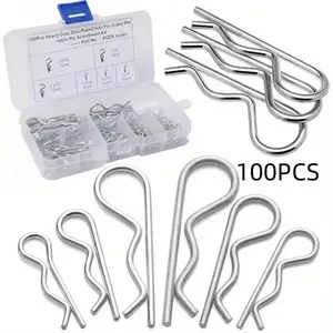 B Type Open End Positioning Pin, 100pcs/set Zinc Plated Spring Pin, R-shaped Clip Pin Series Zinc Spring Pin Safety Pin Kit