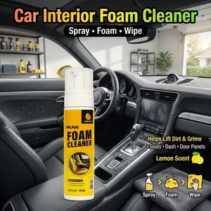 NUAN Interior Cleaner – Gentle foam for leather, plastic, and headliner, cleans and protects surfaces effectively.