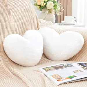 2 Pcs White Heart Pillow,Cute Heart Pillow Plush Heart Throw Pillow Set for Bed Livingroom Sofa Home Girls Valentine (mini-12.9"x9.8")