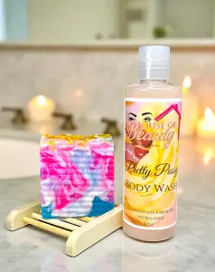 Paris House of Beauty Pretty V Feminine Hygiene Set - 8oz Flora Fresh Body Wash & 5oz Soap Bar Infused with Ylang Ylang, Peppermint & Oregano Essential Oils Made in US