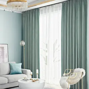 2pcs Gentle Breeze Mint Velvet Curtains, High Light Blocking Fabric, Living Room Bedroom Hanging Curtains, Noise Reduction Insulation
