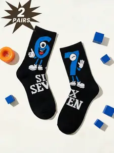 2 Pairs Funny “67” Graphic Mid-Calf Socks – Sport Casual Streetwear Socks, Unisex Size, Fun Socks for Men, Women & Teens