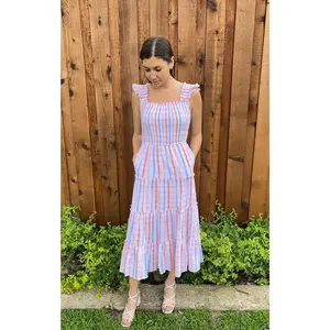 Plaid Smocked Midi Dress