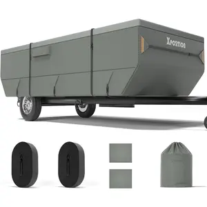 Pop-up Camper Cover, 100% Waterproof Folding Trailer Cover 900D Full Pop-up Trailer Caravan Cover with 7 Piece Reinforced Wind Strap