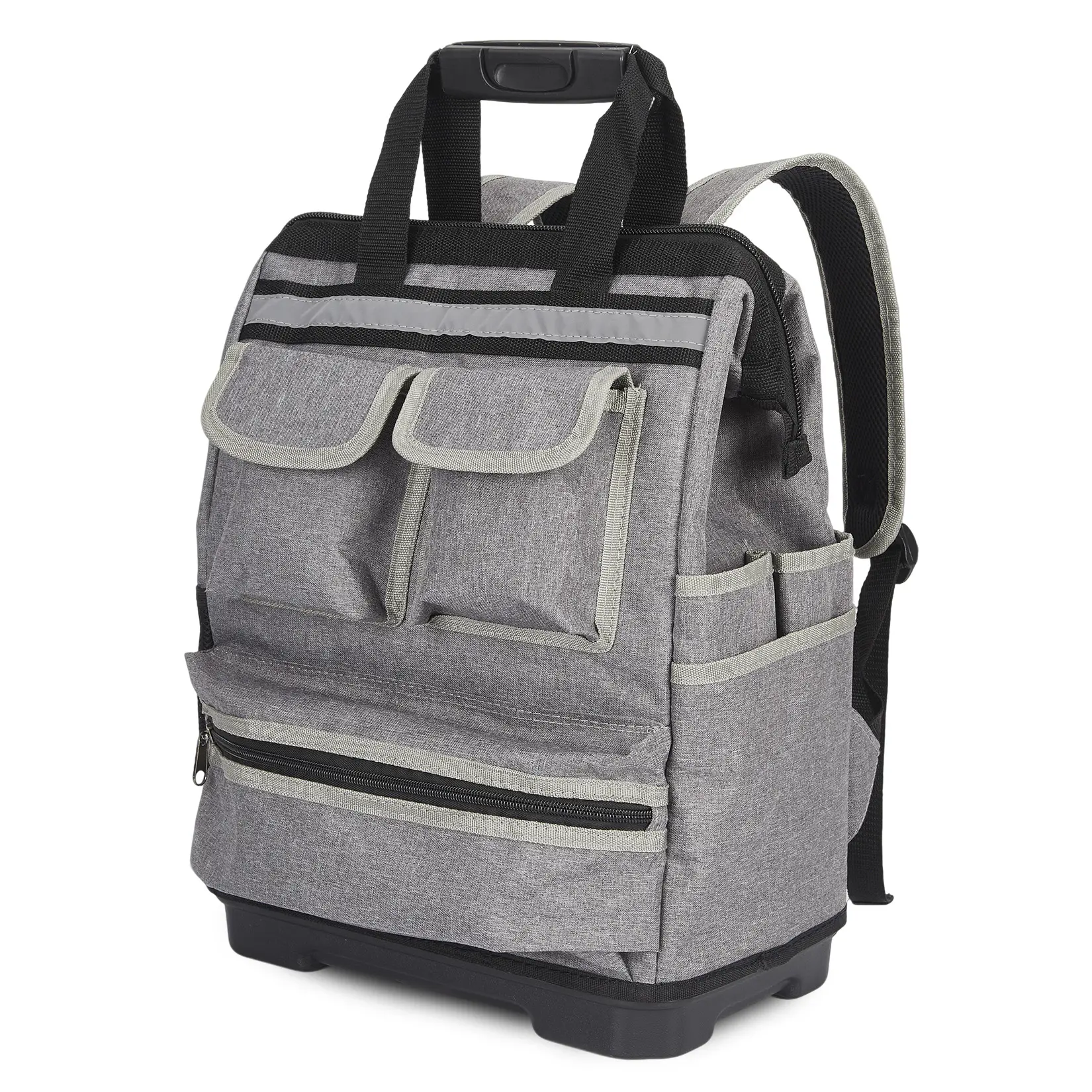 Waterproof Oxford Tool Backpack 17in with Reinforced Plastic Base, Durable Heavy Duty Contractor Tool Bag, Professional Work Backpack for Electrician Carpenter Handyman Daily Job Site Use