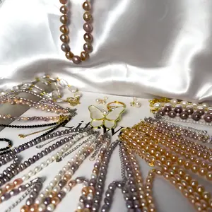 V02-Freshwater Cultured Pearl Necklace Collection - White Purple & Peach Colors - Round Rice & Potato Shapes - Assorted Styles
