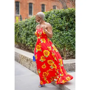 Red Sunflower Printed Maxi Dress
