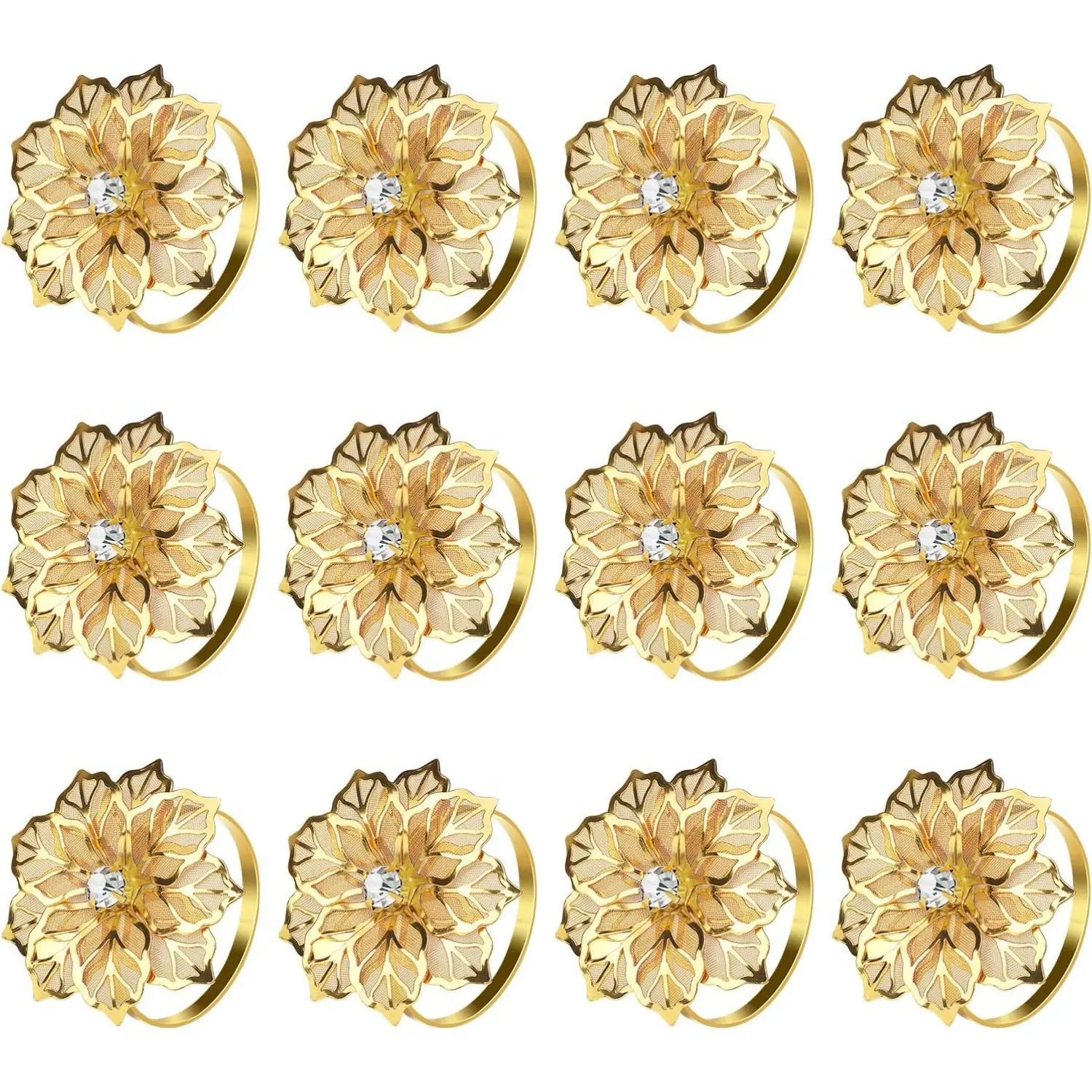 20pcs(flower-gold) Gold Hollow Flower Metal Napkin Rings - 1.7 inch Diameter Romantic Look Table Setting Holders for Banquet, Father's Day Gifts, Home Improvement