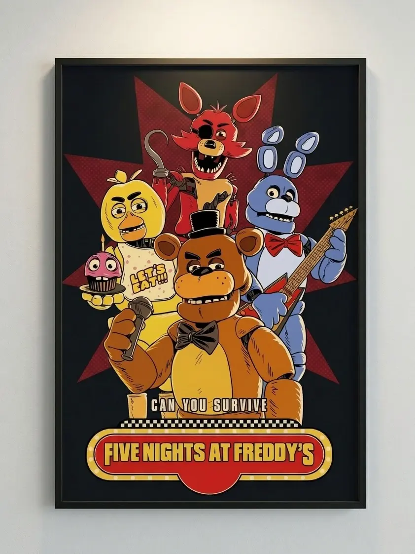 5 Nights At Freddy's Horror Wall Art Poster - Eco-Friendly Print with Optional Black Frame, Wrapped Canvas or Unframed Option - Gaming Fan Decor for Bedrooms, Game Rooms, Home Gift
