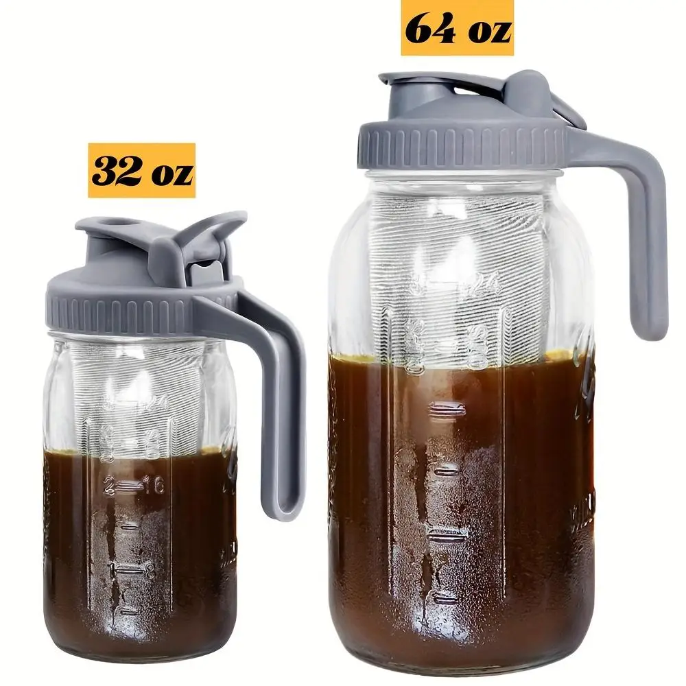 Cold Brew Coffee Glass Jar, 1 Count Mason Jar Pitcher with Handle, Detachable Fine Mesh Filter, Household Drink Container for Ice Coffee, Ice Tea