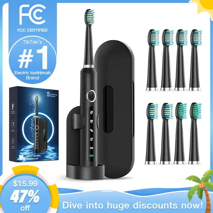 RTAUYS Sonic Electric Toothbrush for Adults - Rechargeable Electric Toothbrushes with 8 Brush Heads & Holder, Travel Case, Power Electric Toothbrush w