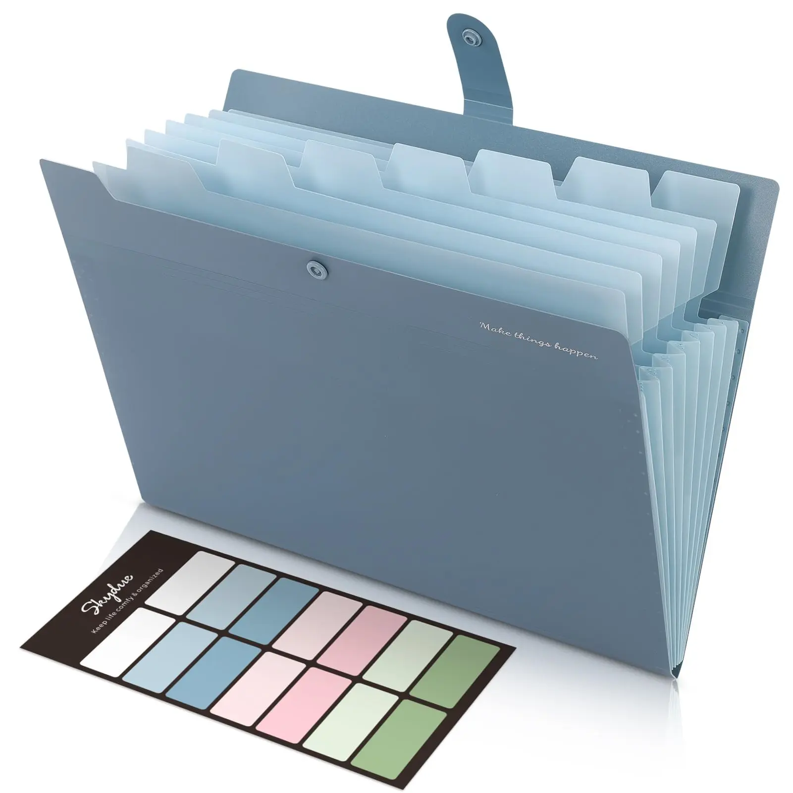 SKYDUE Polypropylene Expanding File Organizer - 8 Pockets Accordion File Folder with Label Stickers, Portable Letter/A4 Document Bill Receipt Organizer, Office Accessories School Supplies (Blue)