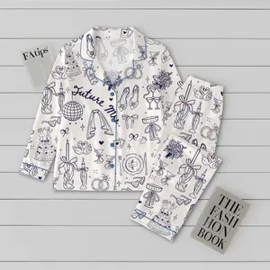 Women’s Future Mrs Bride To Be Gift In My Engaged Era Short Sleeve Satin Pajama Set, Pajama Engagement Pajamas for Bride, Satin Pajama Set