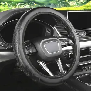 For 38cm/15inch Car Steering Wheel Cover, PU Leather Anti-Slip Elastic Protective Case, Auto Interior Accessories Decorations