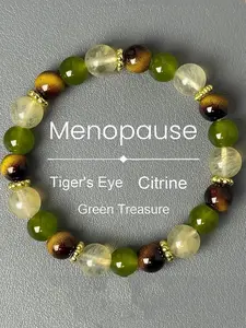 1pc Natural Tiger's Eye and Citrine (Emerald) Beads Menopausal Balancing Bracelet - Bohemian Style 8mm Stone Beads, Relieves Hot Flashes, Suitable for All Seasons，Fashion Accessories, Small Gifts for Friends