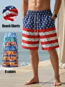Men’s summer quick-dry swim shorts with outdoor-style patterns, drawstring elastic waistband, breathable loose fit, plus sizes; unisex beach shorts for the beach and pool Menswear Tropical Stripe Striped Fabric Casual Coconut Hawaiian Island Ocean Sea