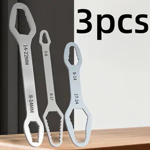 3-Piece Heavy-Duty Double-Head Wrench Set - Multi-Functional Double-Head Open-End Wrench with Self-Tightening Crescent Wrench, Box End Wrench, French Adjustable Wrench, and Screwdriver Bits - High Hardness Steel Short Handle Set