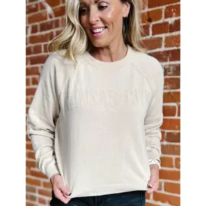 Kansas City Embossed Jacquard Raglan Sweater, Camel