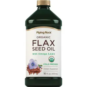 Piping Rock Flaxseed Oil | 16 fl oz | with Omega 3, 6, & 9 | Organic Cold Pressed | Non GMO, Gluten Free Supplement