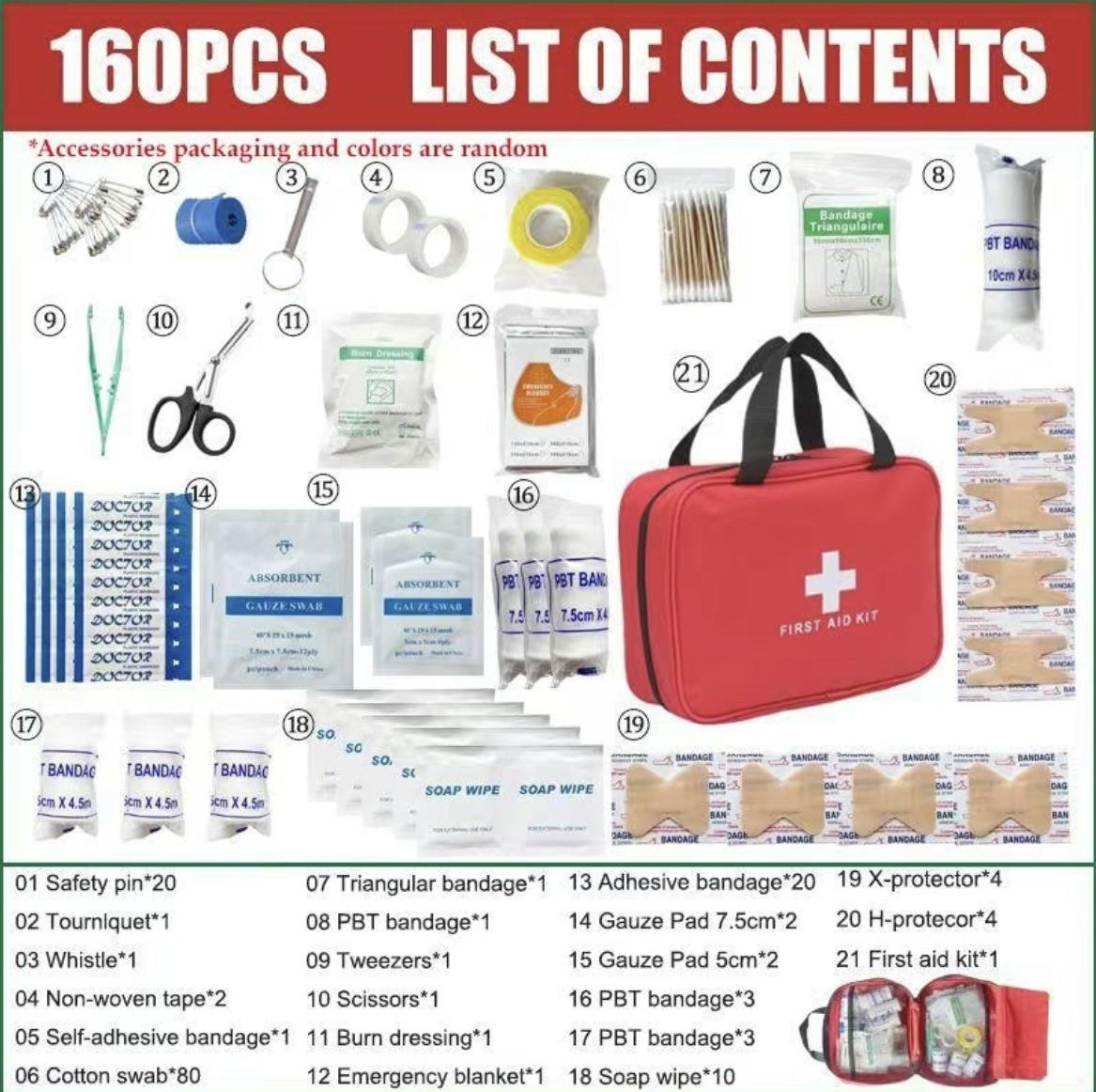 Outdoor First Aid Kit Set, Camping Essentials, Self-Care, Hunting Hiking Camp Portable Bag, Multi-Purpose Emergency Supplies, Medical Accessories