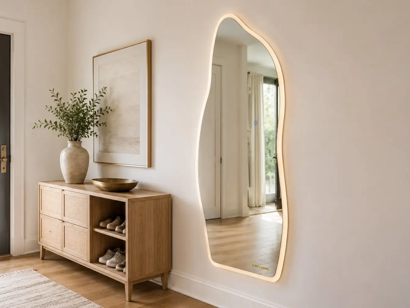 65x25 in Irregular Dolphin Shape Tempered Glass Full Body LED Wall Mirror, 3-Color Dimmable Touch Control Dressing Mirror for Bedroom, Entryway, Full Body Mirror