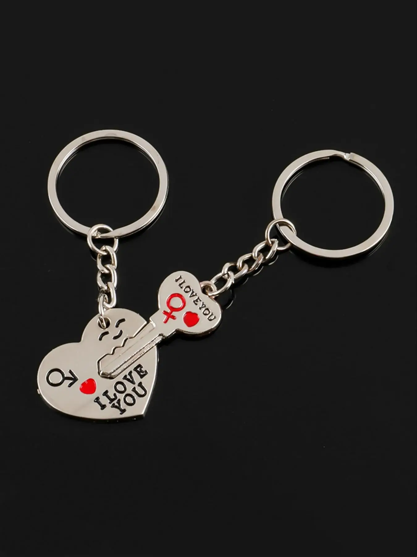 Creative Letter Pattern Heart and Key Shaped Metal Keychain for Men & Women, 2 Counts New Fashion All-match Accessory Keychain for Birthday Gift