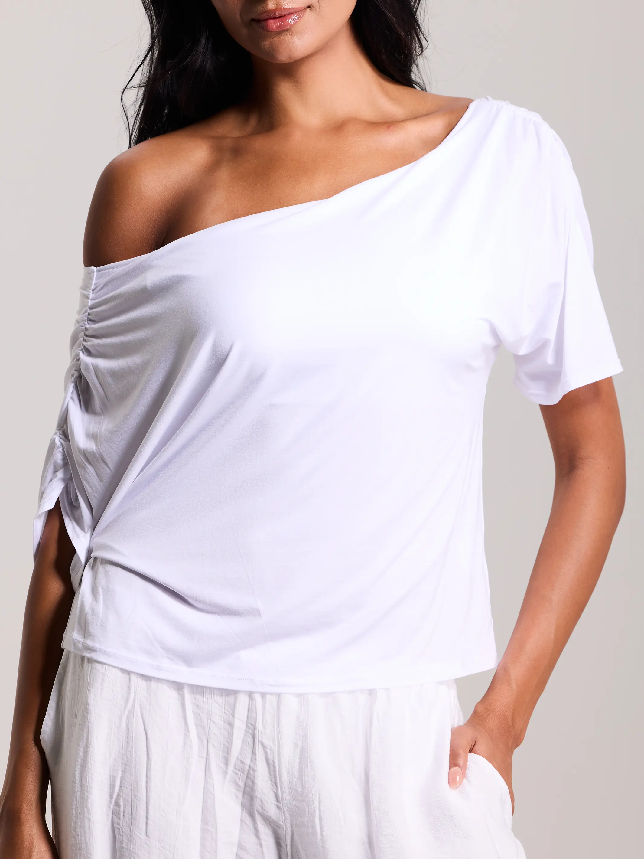 klassy Asymmetric Short Sleeve Top - Full Length Casual Minimalist Summer Womenswear