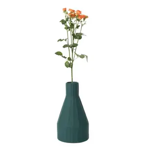 360 Stand Cylinder Ceramic Vase - 5x10 in, Dark Teal/Blue/Green, 360-Degree Stand, Cylindrical Pleated Sides, Watertight Seal, Modern Decor, Room Decor, Flower Organiser, Channeled Table Centerpiece Sculpture, Cylinder Vases, Decorative Flower Vase