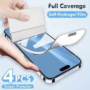 4pcs HD Hydrogel Soft Screen Protector for iPhone 17 Air/16E/17/16/15/14/13/12/11/Pro/Pro Max/Plus/Mini/XR/X/XS/XS MAX,Full Coverage,Protection,Scratch-Resistant,Anti-Fingerprint,Dynamic Island Compatible,Bubble-Free Application[Not Glass]