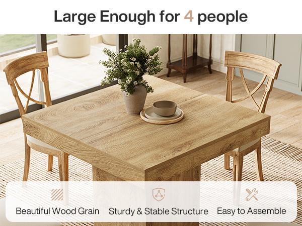 LITTLE TREE 39-Inch Square Dining Table for 4, Farmhouse Small Kitchen Dinner Eating Table with Sturdy Pedestal Base, Wooden Dining Room Furniture for Dining Room, Kitchen, Apartments