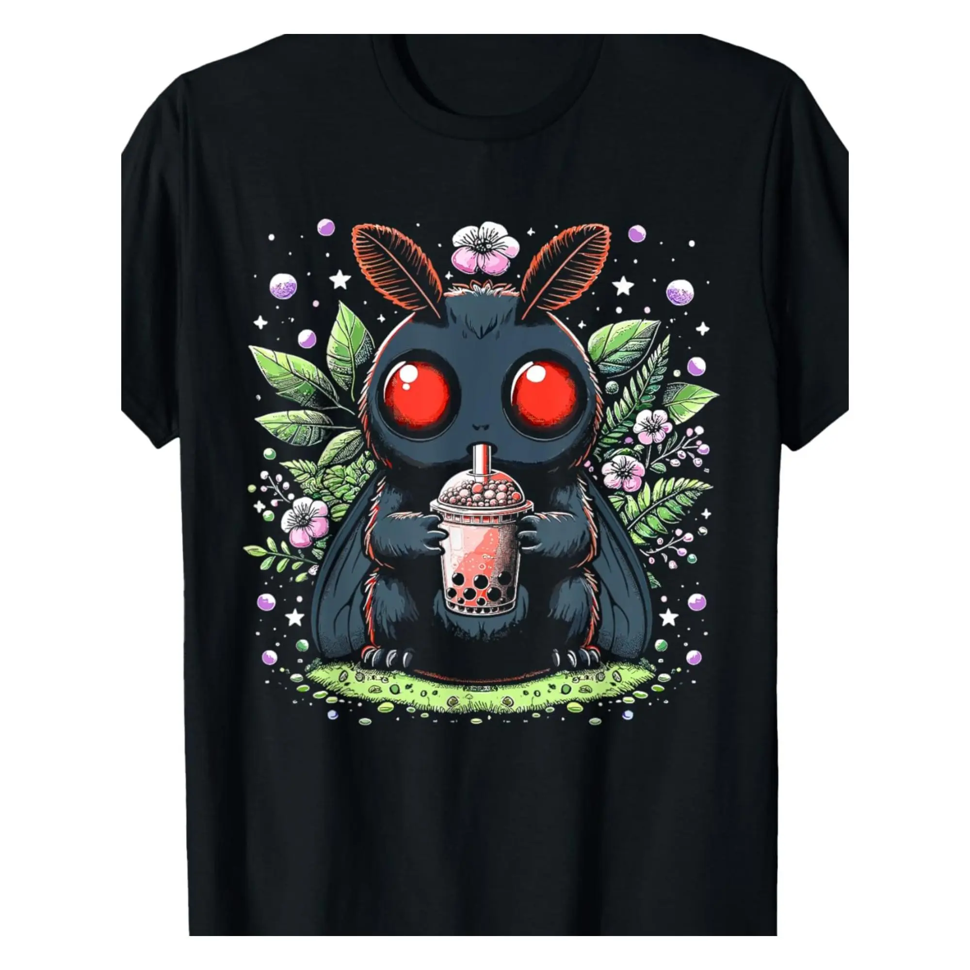 Mothman Boba Tea Kawaii Graphic Tee - Soft Cotton, Casual Round Neck T-Shirt for Men |   Perfect Gift for Christmas & Thanksgiving