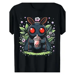 Mothman Boba Tea Kawaii Graphic Tee - Soft Cotton, Casual Round Neck T-Shirt for Men |   Perfect Gift for Christmas & Thanksgiving