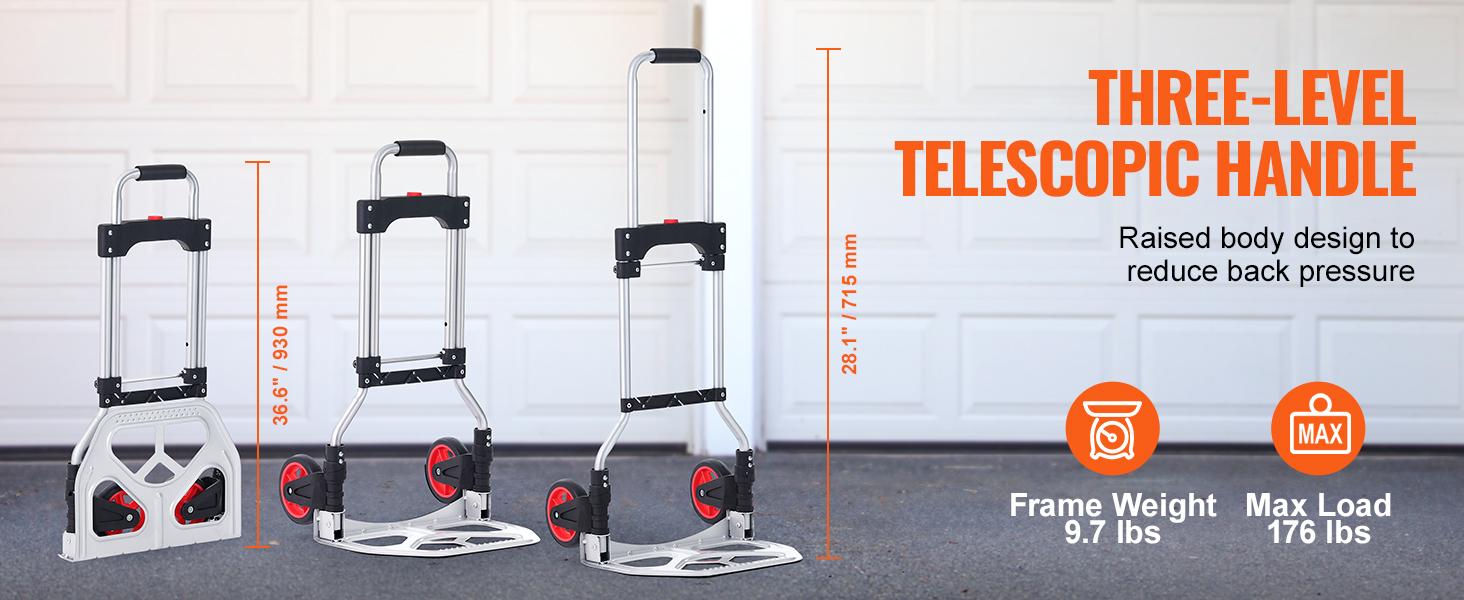 SucceBuy 176 lbs Folding Hand Truck Dolly Aluminum Stair Climbing Cart with Telescoping Handle Luggage Trolley for Home Shopping