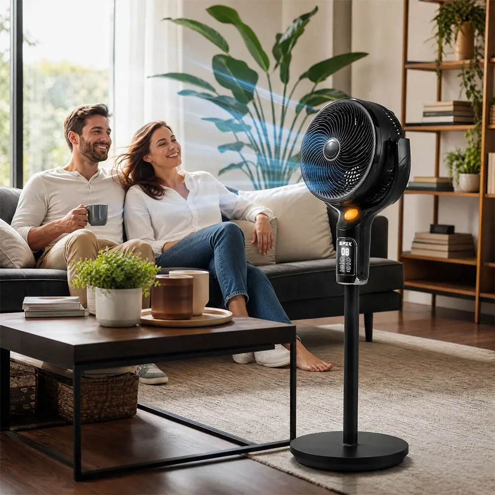 SPZK Air Circulator Fan for Bedroom, 60° Oscillating Standing Fan with Remote. Quiet Pedestal Fan, 8 Speeds, 9H Timer, Adjustable Height. Powerful Whole Room Cooling Floor Fan for Home, Living Room & Office.