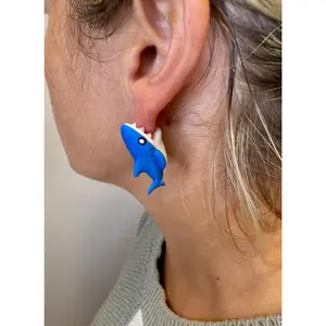 Shark Chomper Earrings | Cute Shark Dangle Jewelry | Ocean Animal Statement Earrings | Shark Lover Gift | Hypoallergenic