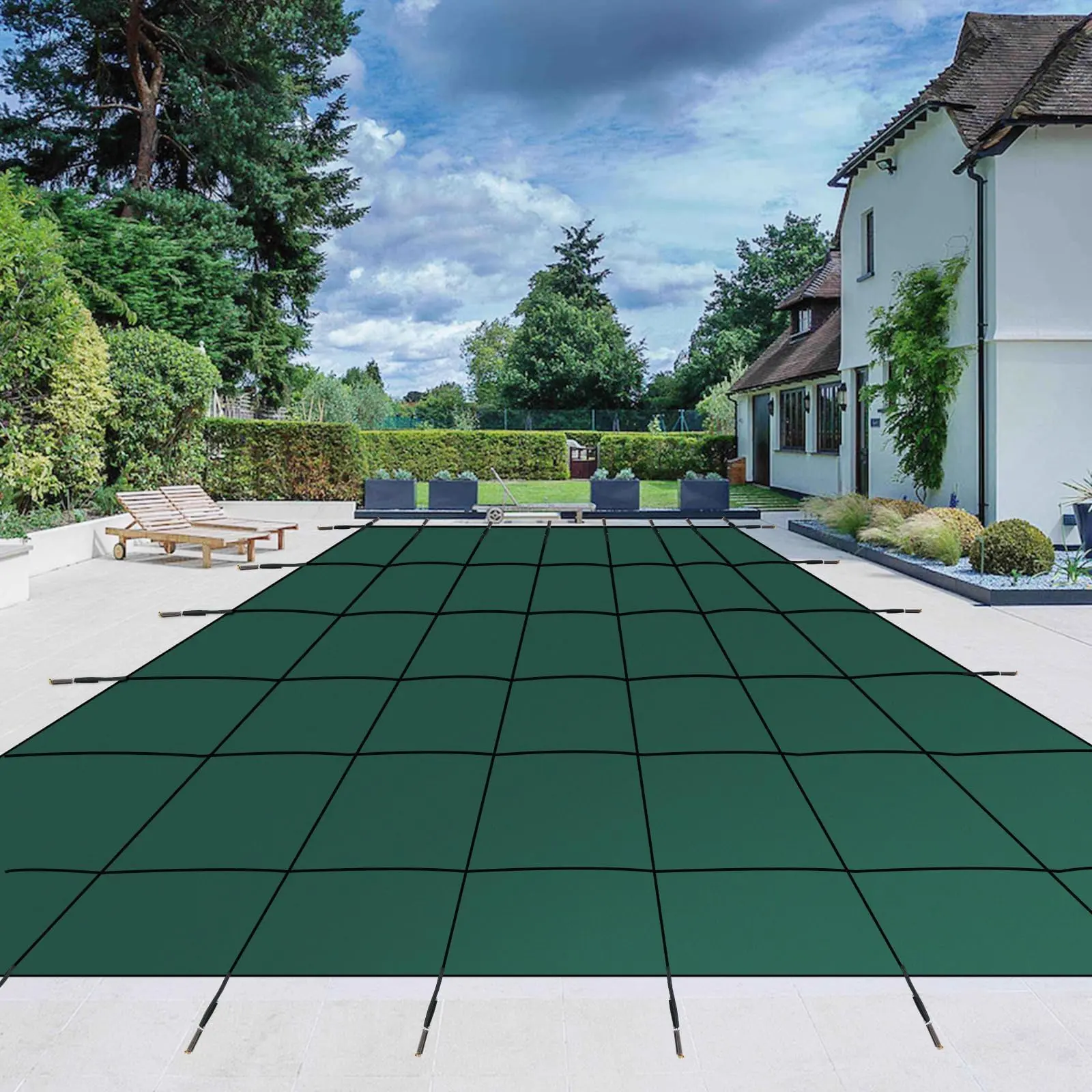 Garvee pool safety cover, suitable for 5.5 x 11 m indoor pool, ultra-dense, rectangular pool cover, green net, SolPool safety net and installation tools, safety pool cover