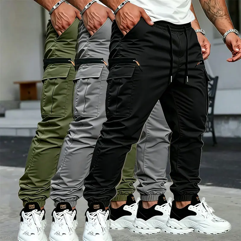 Men's Classic Solid Color Tactical Cargo Jogger Pants - Soft, Multi-Pocket, Drawstring Design, Breathable Fabric, Tapered Elastic Body-Fitting Athletic Fit, Contemporary Men's Pants, Suitable for Outdoor Training, Hiking versatile casual long pant