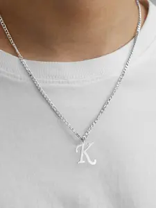 Men's Fashion Simple Silver Color Stainless Steel Chain Necklace, Letters Necklace, Large Letter Pendant, Casual Style, All Seasons Wear