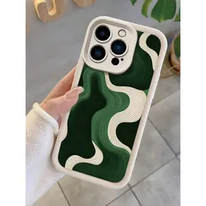 1pc Stylish Dark Green Textured Design Beige Thick Anti-Dropping Sand Coated Phone Case, Suitable For IPhone17/IPhone17 Air/IPhone17 Pro/IPhone17 Pro Max/16 Pro Max/15 Pro Max/14 Pro Max/13 Pro Max/12 Pro Max/11 Pro Max