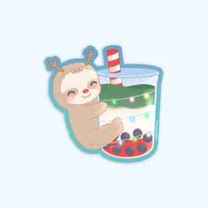 Christmas Boba Sloth Vinyl Sticker