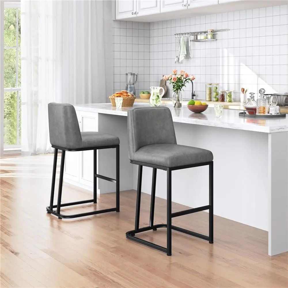 Yaheetech 24.5in H Counter Height Barstools Set of 2, Faux PU Leather Upholstered Modern Farmhouse Backrest Chairs for Kitchen Counter, Home Bar Use
