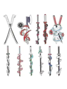 11 Piece Set Demon Slayer Weapons Enamel Pins Anime Japanese Sword Metal Metal Brooches Lapel Backpack Badge Fashion Jewelry Accessories Gifts for Friends Durable Metal Pins